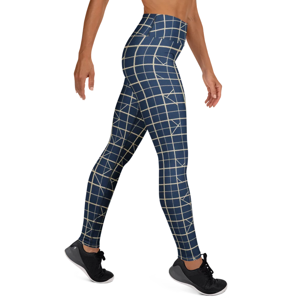 Indigo Lattice on Yoga Leggings — Right