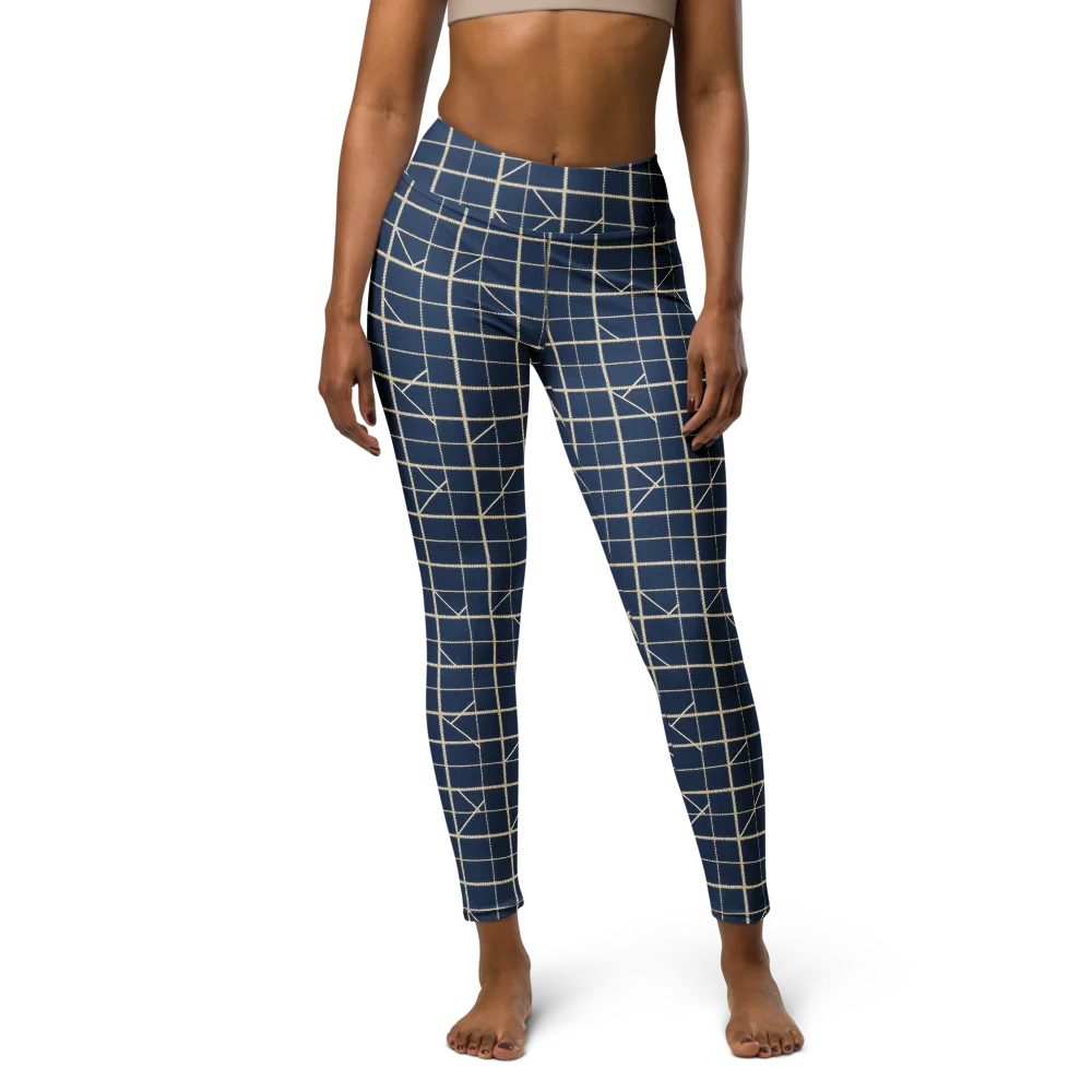 Indigo Lattice on Yoga Leggings — Front