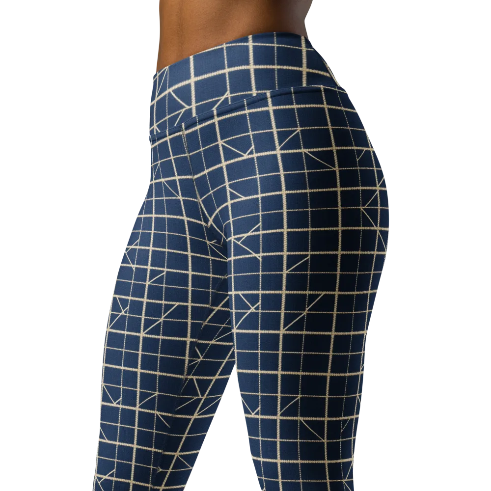 Indigo Lattice on Yoga Leggings — Left Front