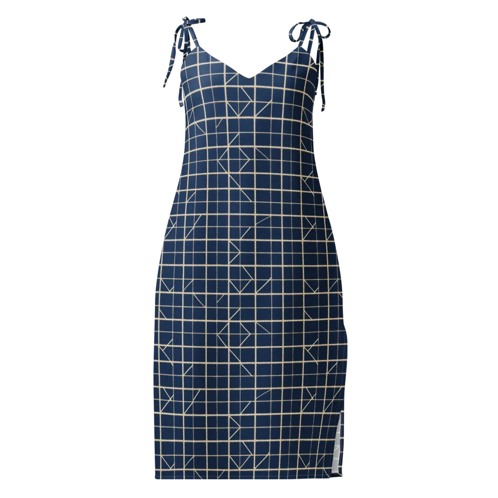 Indigo Lattice on Slip Dress — Front