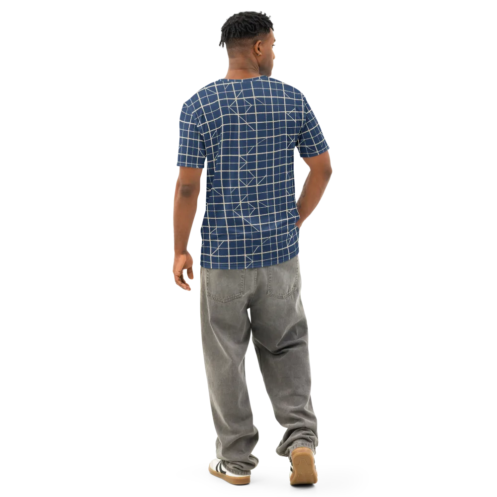 Indigo Lattice on Men's Cotton Crew Neck T-Shirt — Back