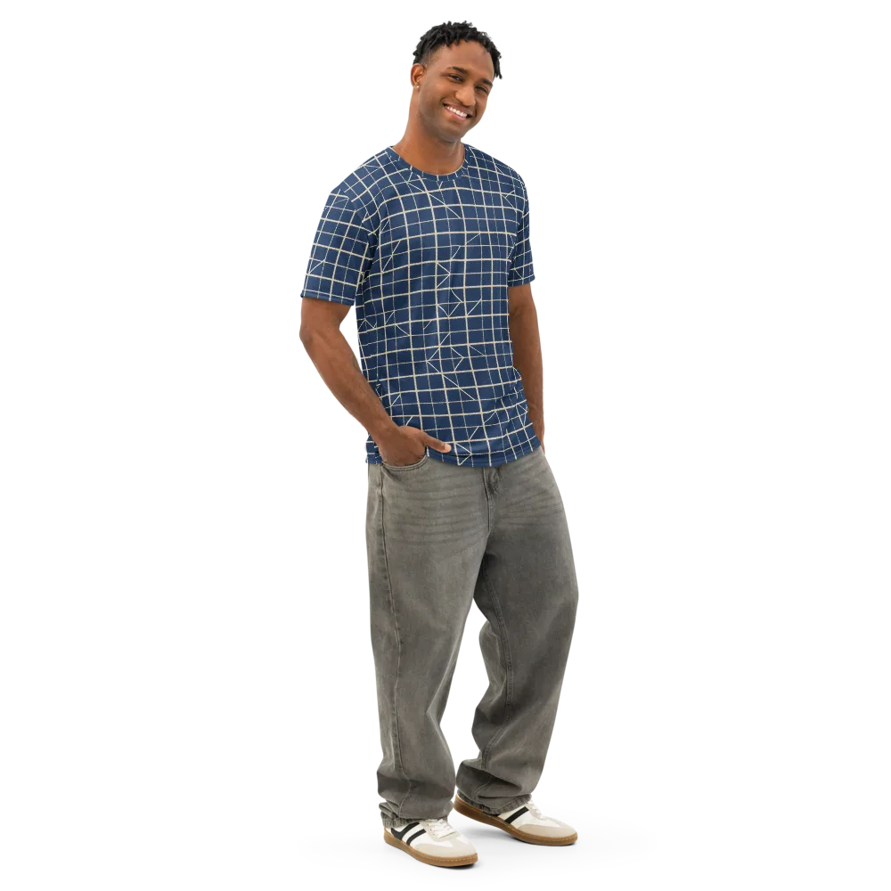 Indigo Lattice on Men's Cotton Crew Neck T-Shirt — Right Front
