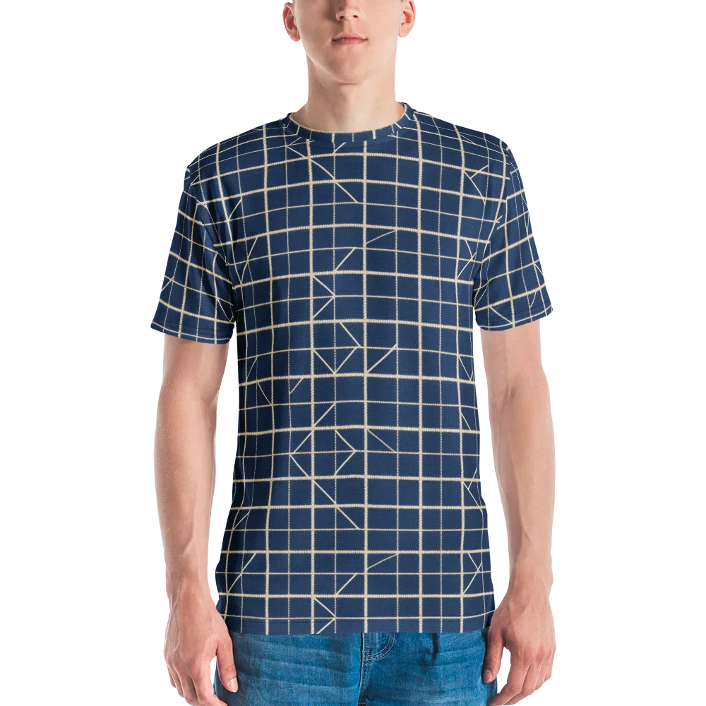 Indigo Lattice on Men's Crew Neck T-Shirt — Front