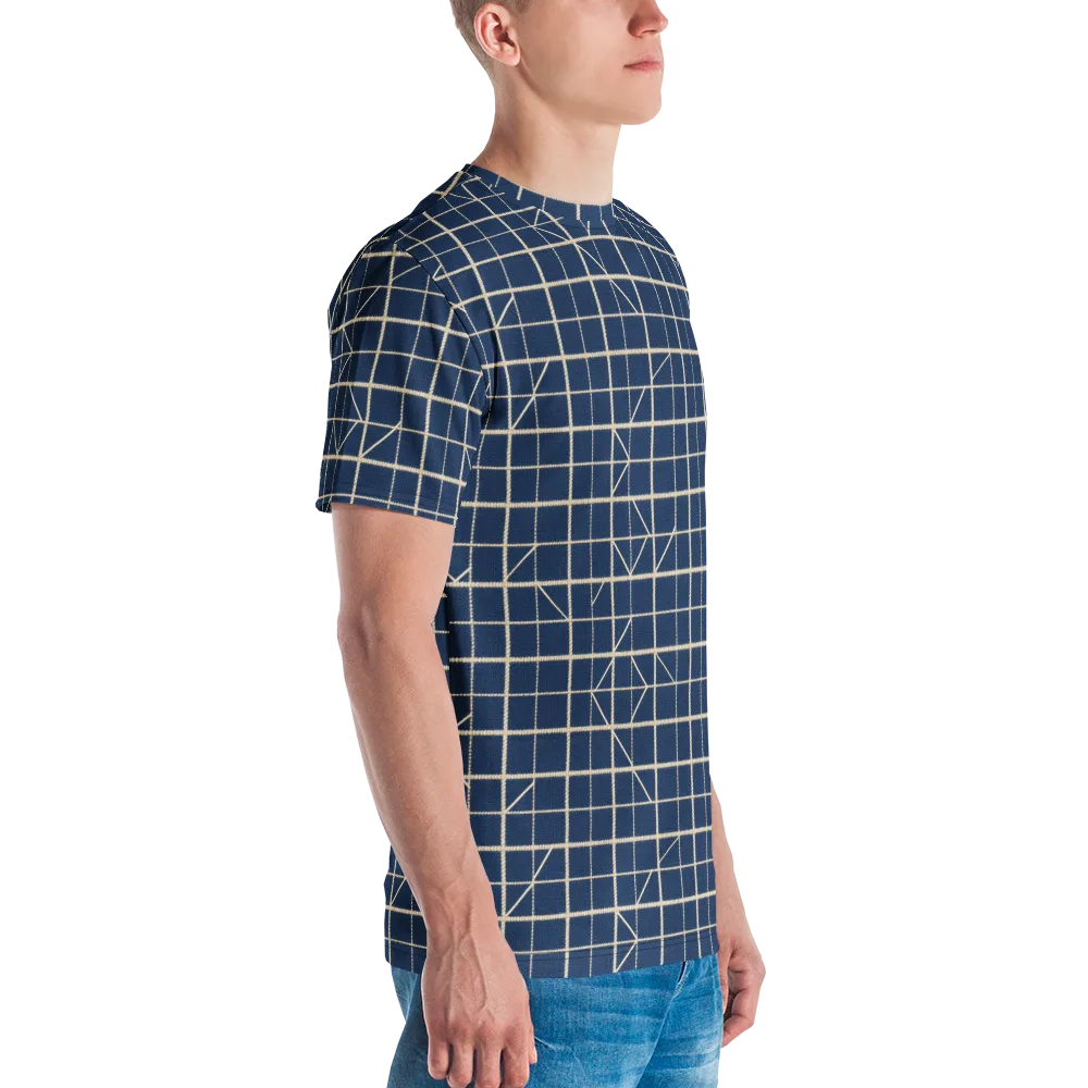 Indigo Lattice on Men's Crew Neck T-Shirt — Right