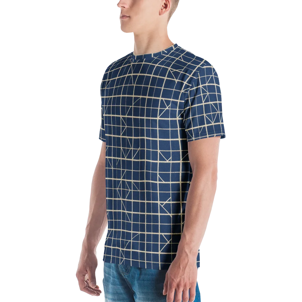 Indigo Lattice on Men's Crew Neck T-Shirt — Left