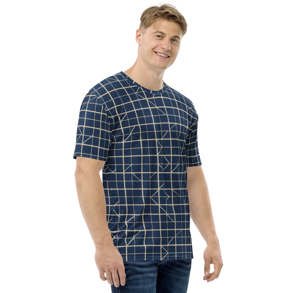 Indigo Lattice on Men's Crew Neck T-Shirt — Right