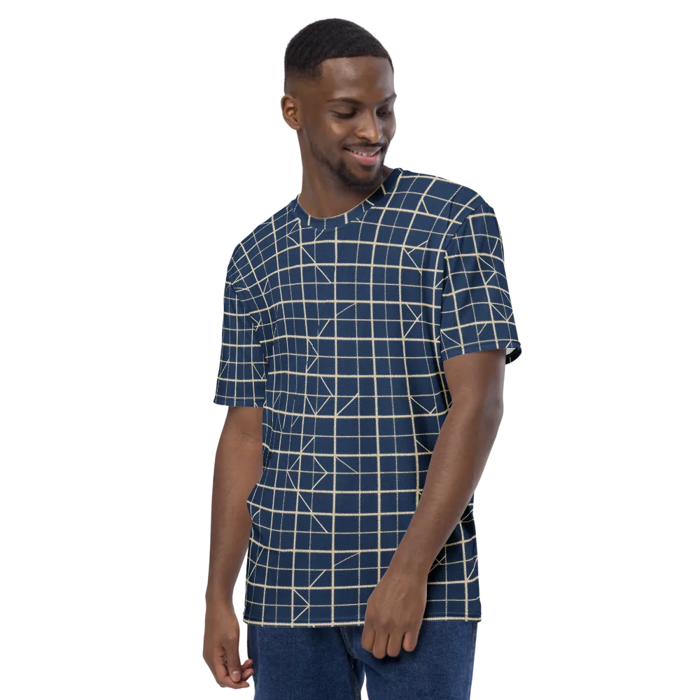 Indigo Lattice on Men's Crew Neck T-Shirt — Left