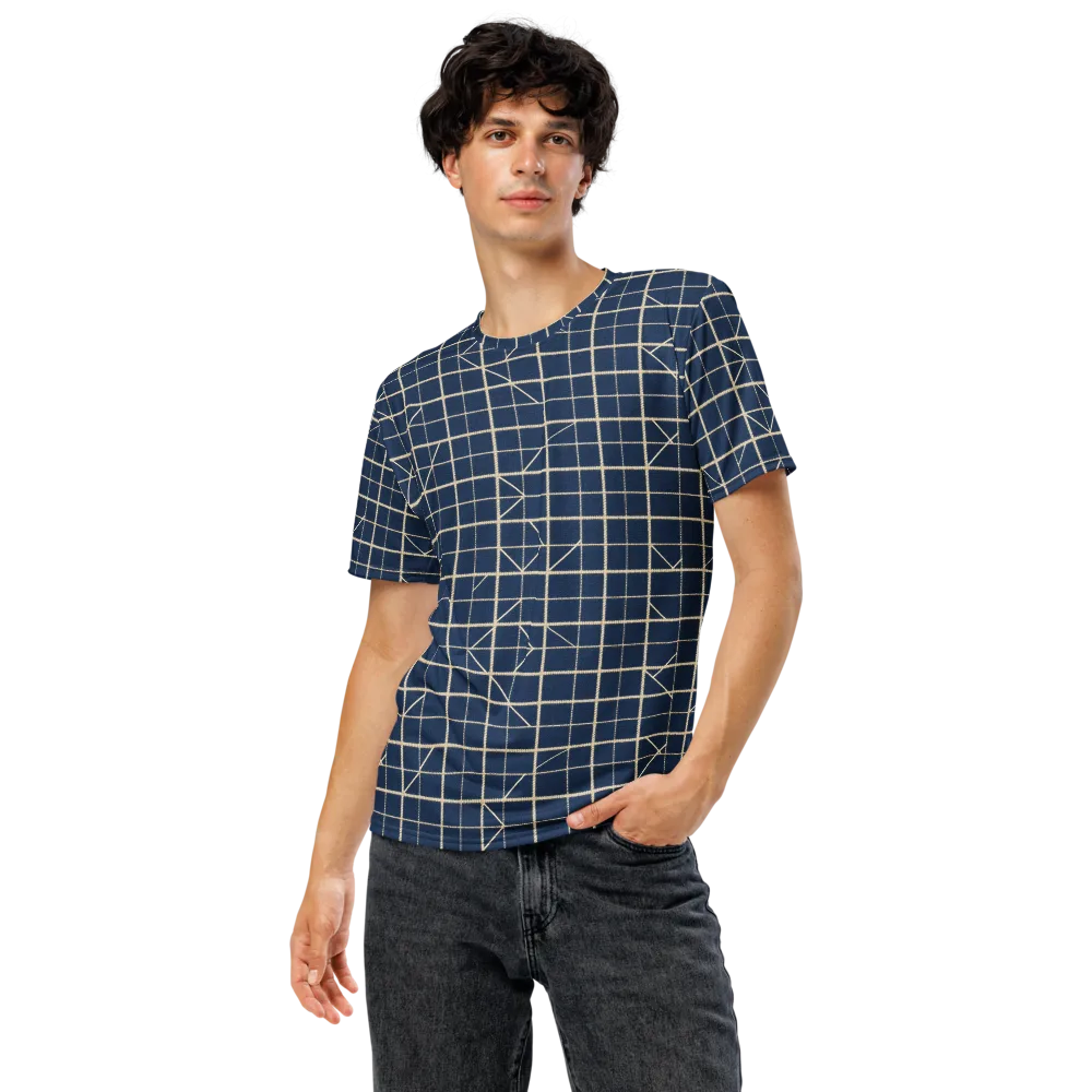 Indigo Lattice on Men's Crew Neck T-Shirt — Front