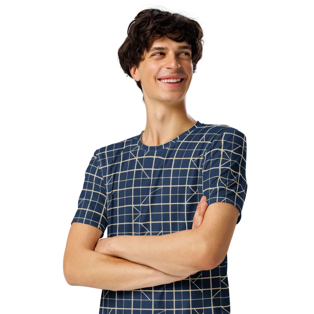 Indigo Lattice on Men's Crew Neck T-Shirt — Left Front