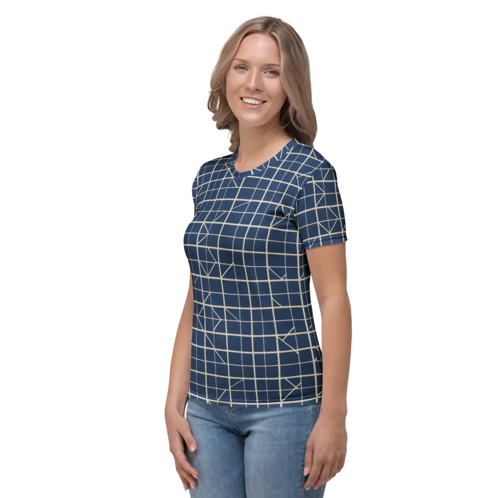 Indigo Lattice on Women's Crew Neck T-Shirt — Left