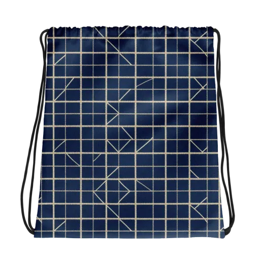 Indigo Lattice on a Drawstring Bag
