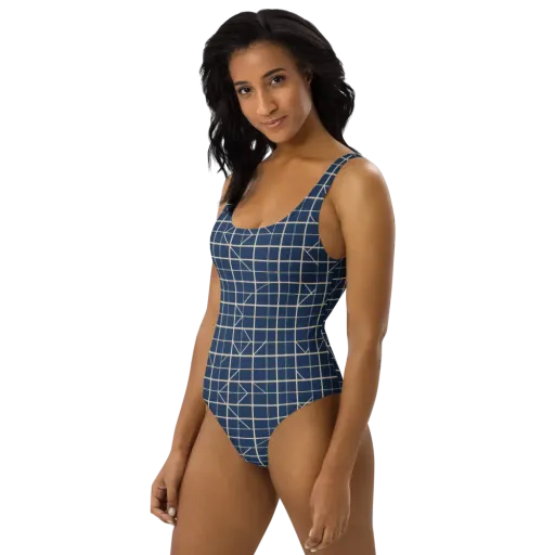 Indigo Lattice on a One-Piece Swimsuit