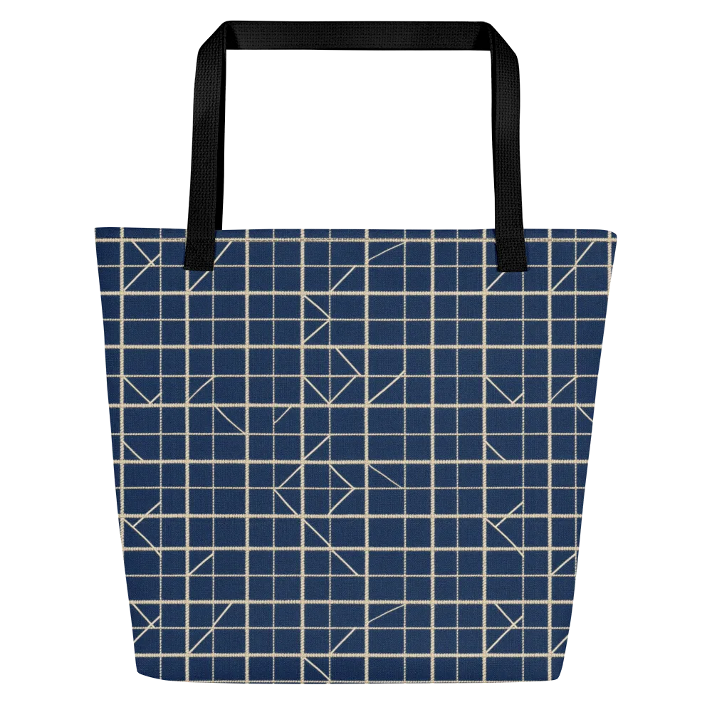 Indigo Lattice on Large Tote Bag W/ Pocket — Front