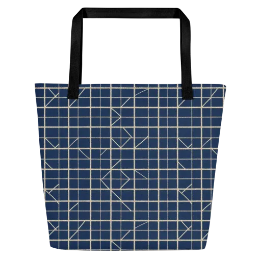 Indigo Lattice on a Large Tote Bag W/ Pocket