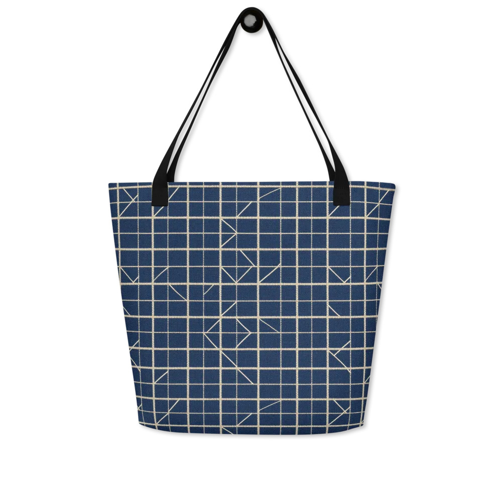 Indigo Lattice on Large Tote Bag W/ Pocket — Front