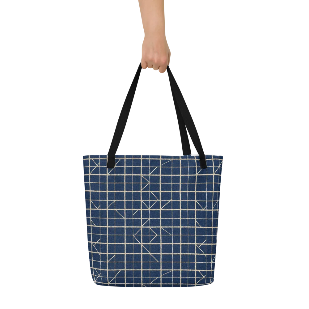 Indigo Lattice on Large Tote Bag W/ Pocket — Front
