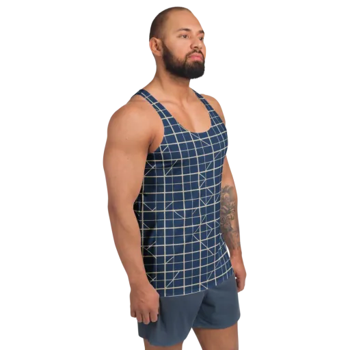 Indigo Lattice on a Men's Tank Top