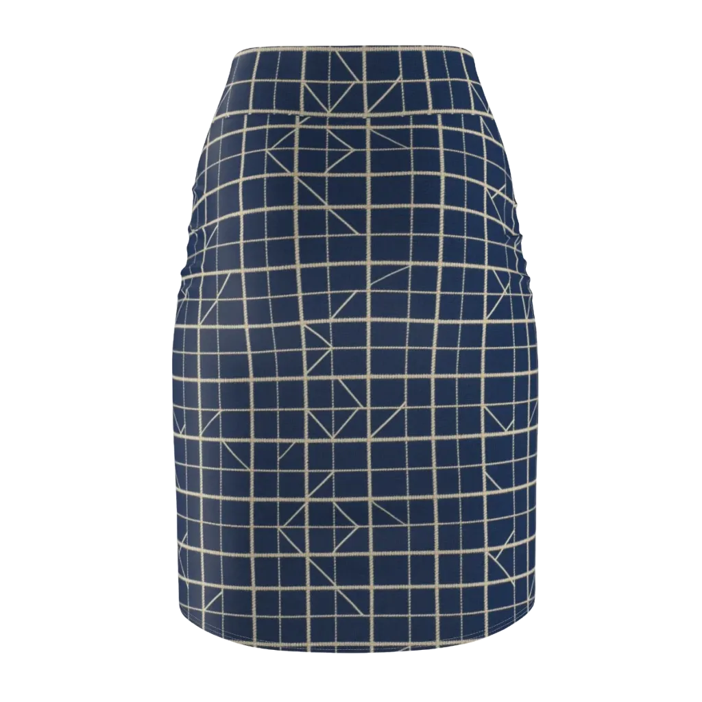 Indigo Lattice on Pencil Skirt — Back