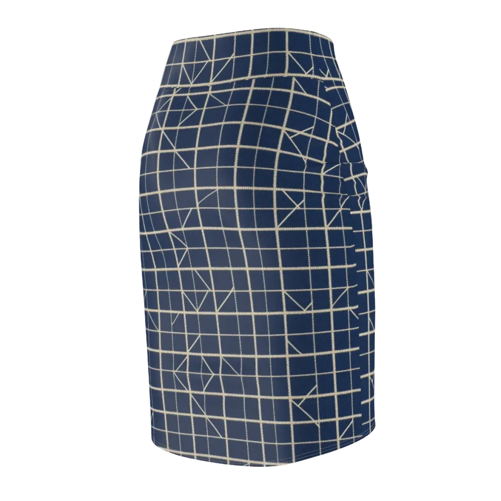 Indigo Lattice on Pencil Skirt — Back Side