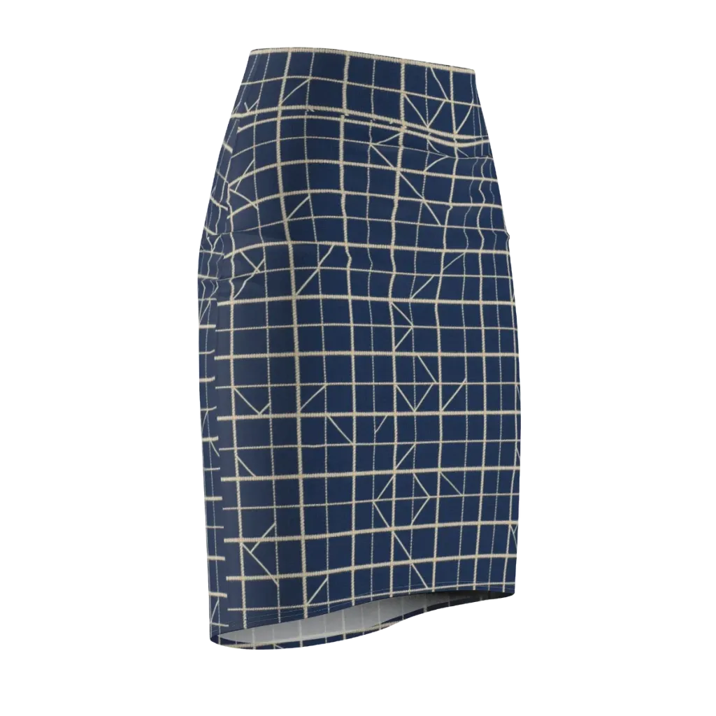Indigo Lattice on Pencil Skirt — Front Side