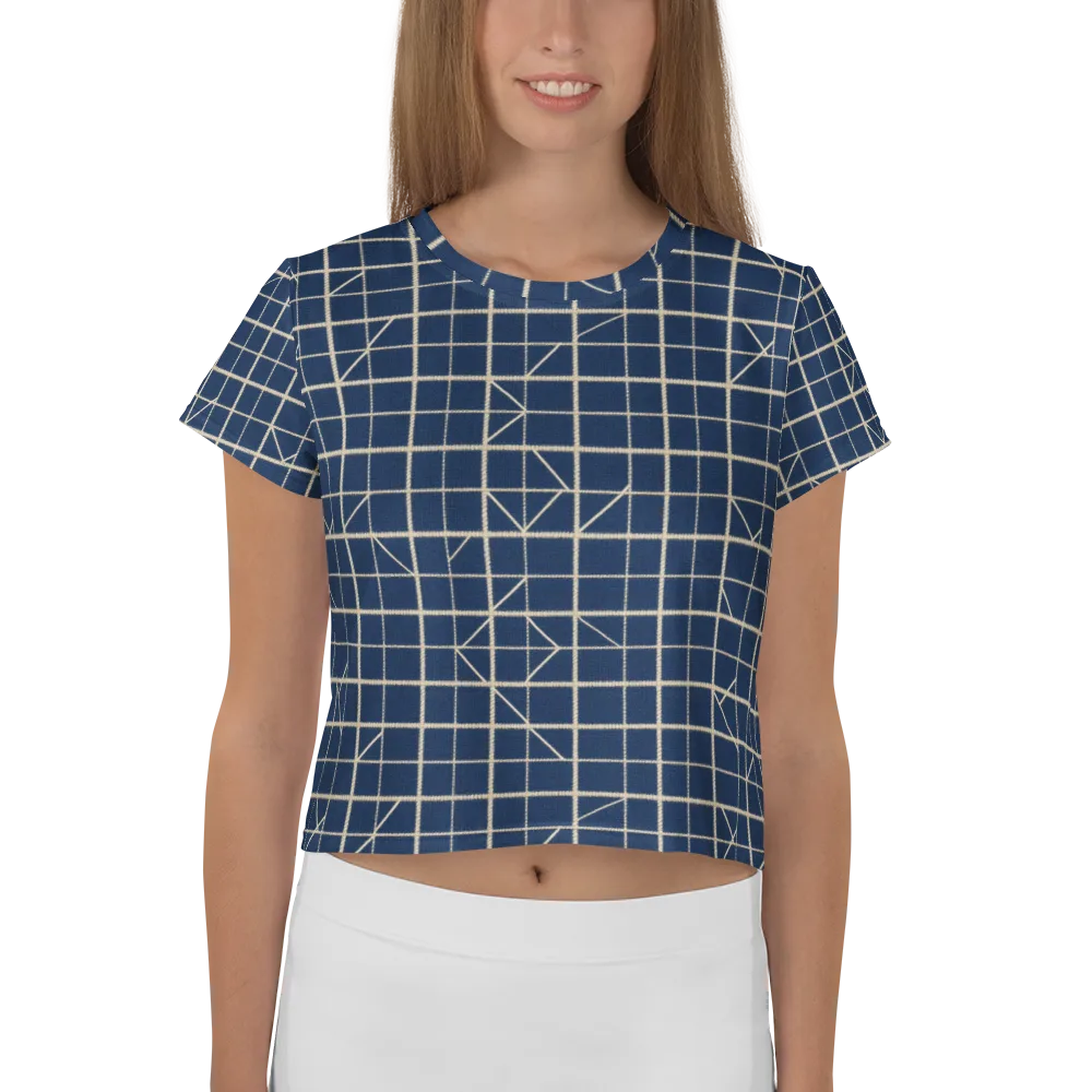 Indigo Lattice on Crop Tee — Front