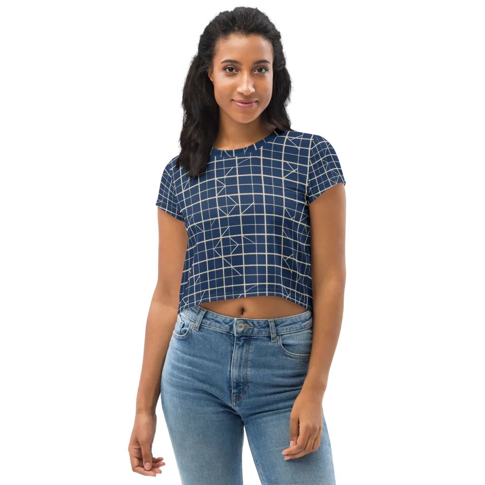 Indigo Lattice on Crop Tee — Front