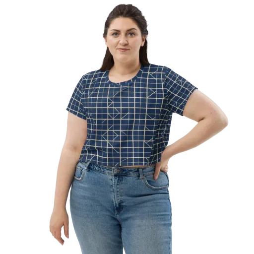 Indigo Lattice on a Crop Tee