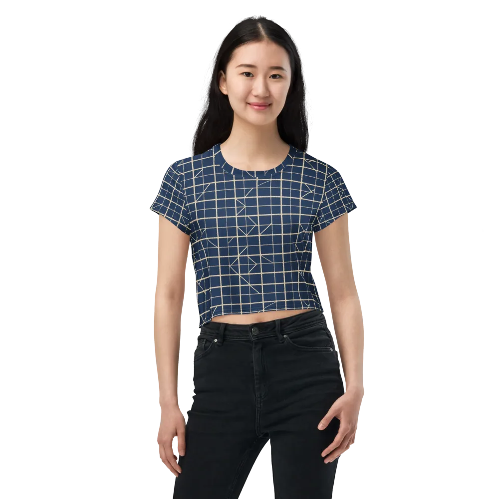 Indigo Lattice on Crop Tee — Front