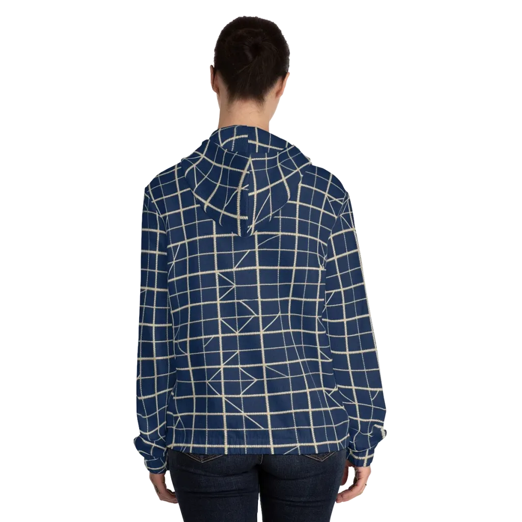 Indigo Lattice on Women's Full-Zip Hoodie — Back On Person