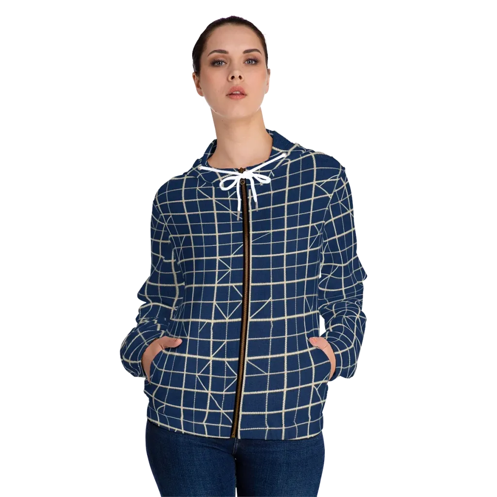 Indigo Lattice on Women's Full-Zip Hoodie — Front On Person