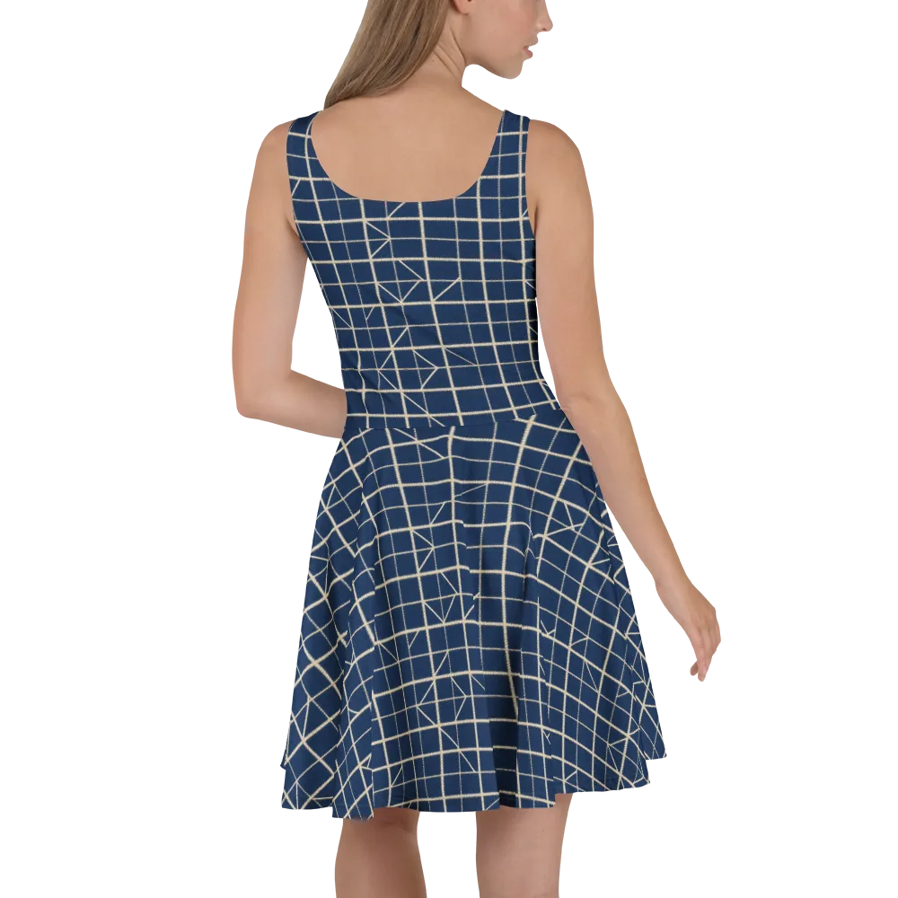 Indigo Lattice on Skater Dress — Back