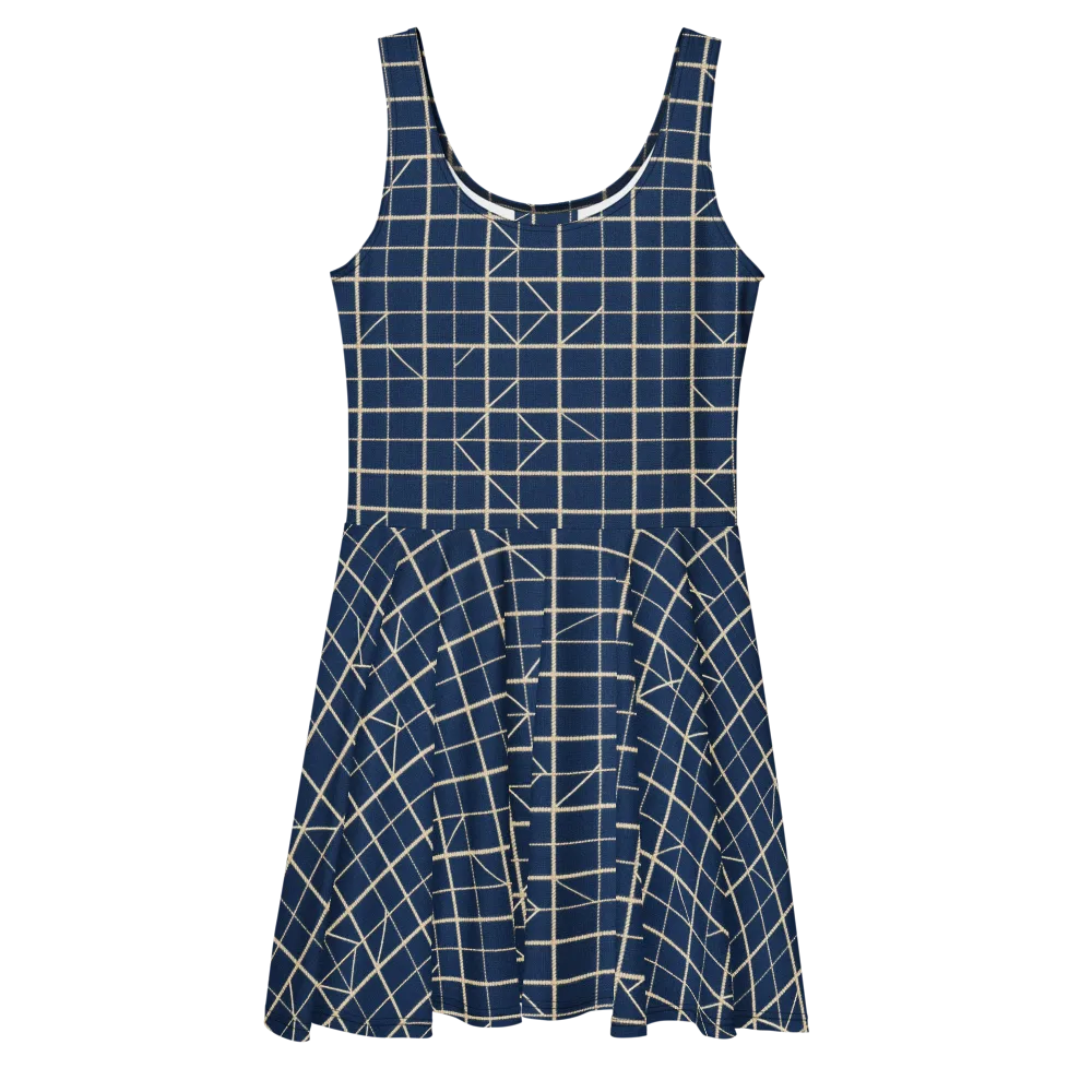 Indigo Lattice on Skater Dress — Front