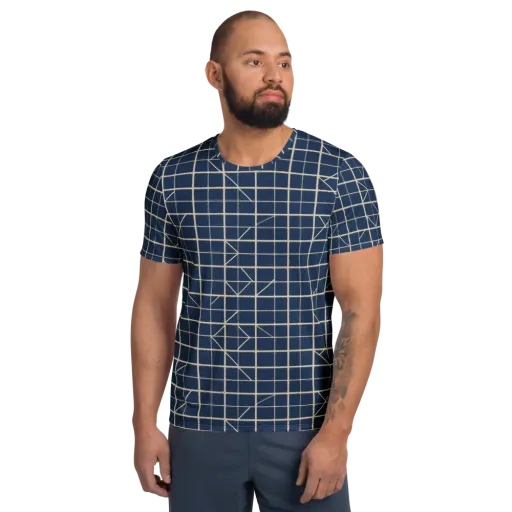 Indigo Lattice on a Men's Athletic T-Shirt
