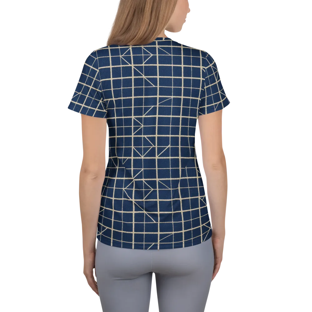 Indigo Lattice on Women's Athletic T-Shirt — Back