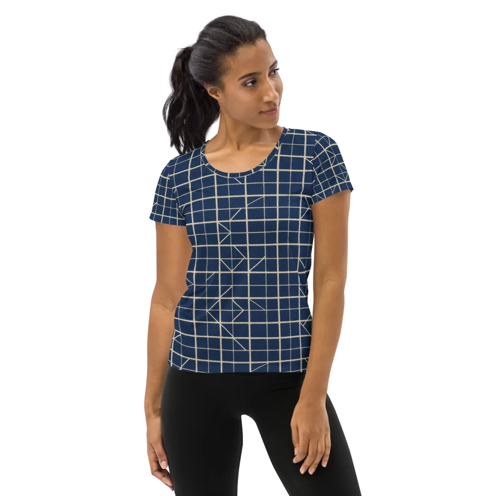 Indigo Lattice on Women's Athletic T-Shirt — Front