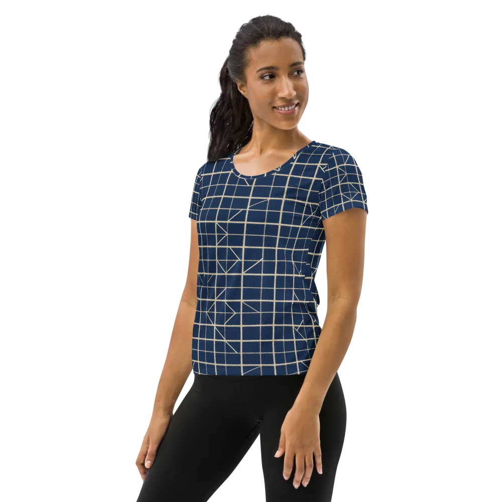 Indigo Lattice on Women's Athletic T-Shirt — Left