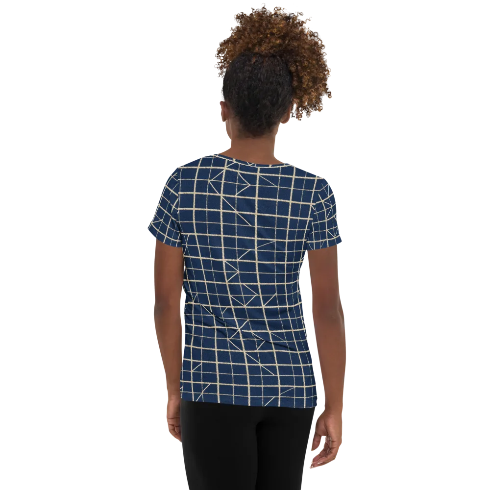 Indigo Lattice on Women's Athletic T-Shirt — Back