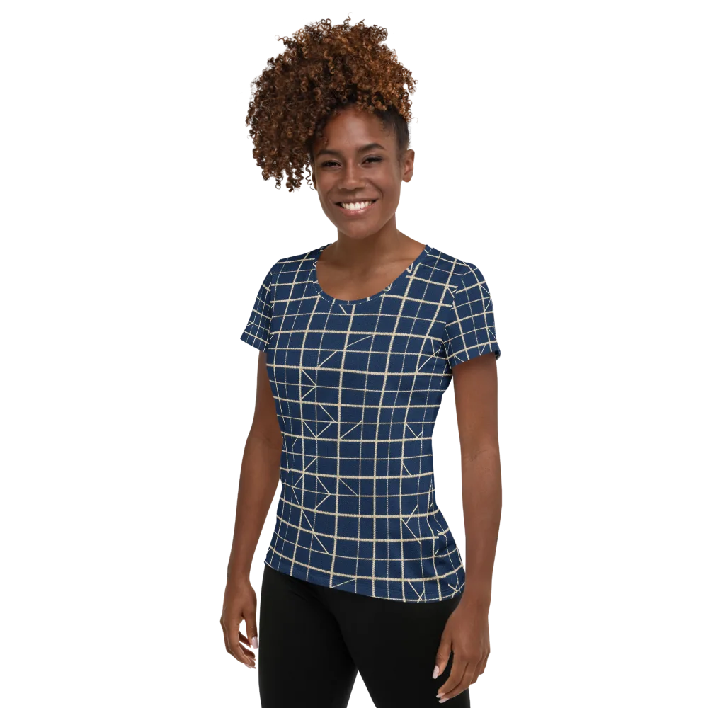 Indigo Lattice on Women's Athletic T-Shirt — Left