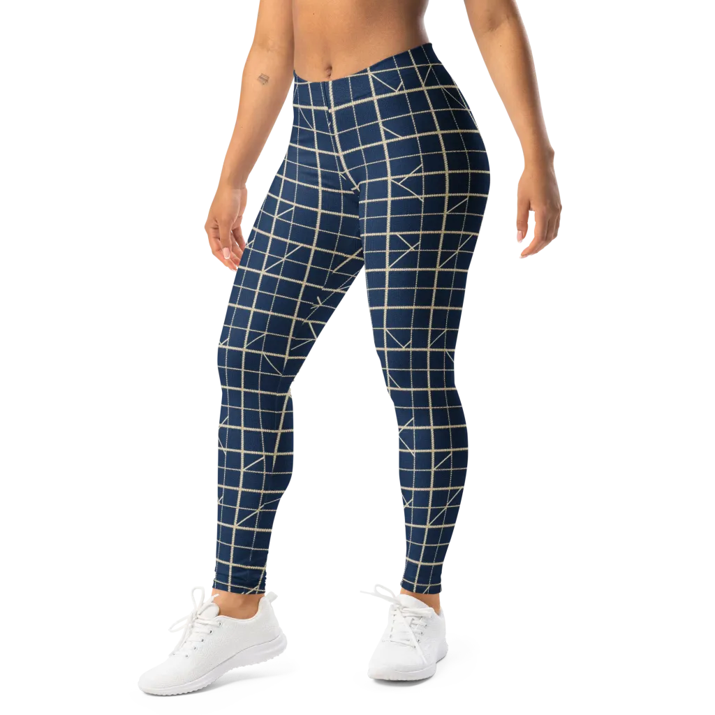 Indigo Lattice on Leggings — Left Front