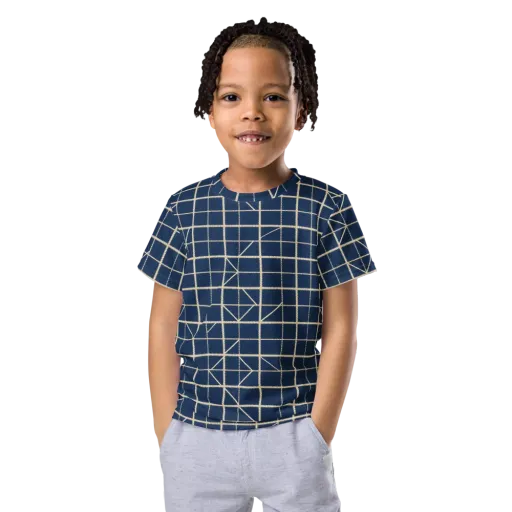 Indigo Lattice on a Kids Crew Neck T-Shirt