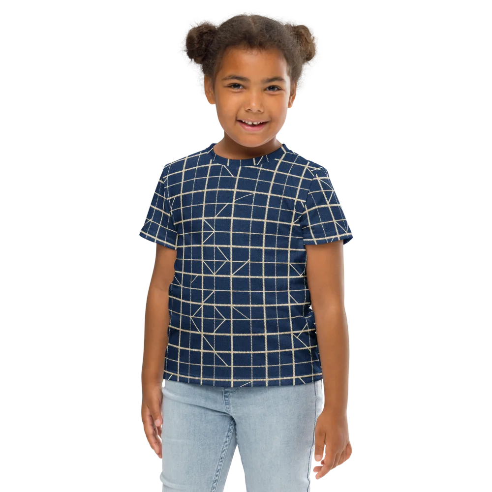 Indigo Lattice on Kids Crew Neck T-Shirt — Front