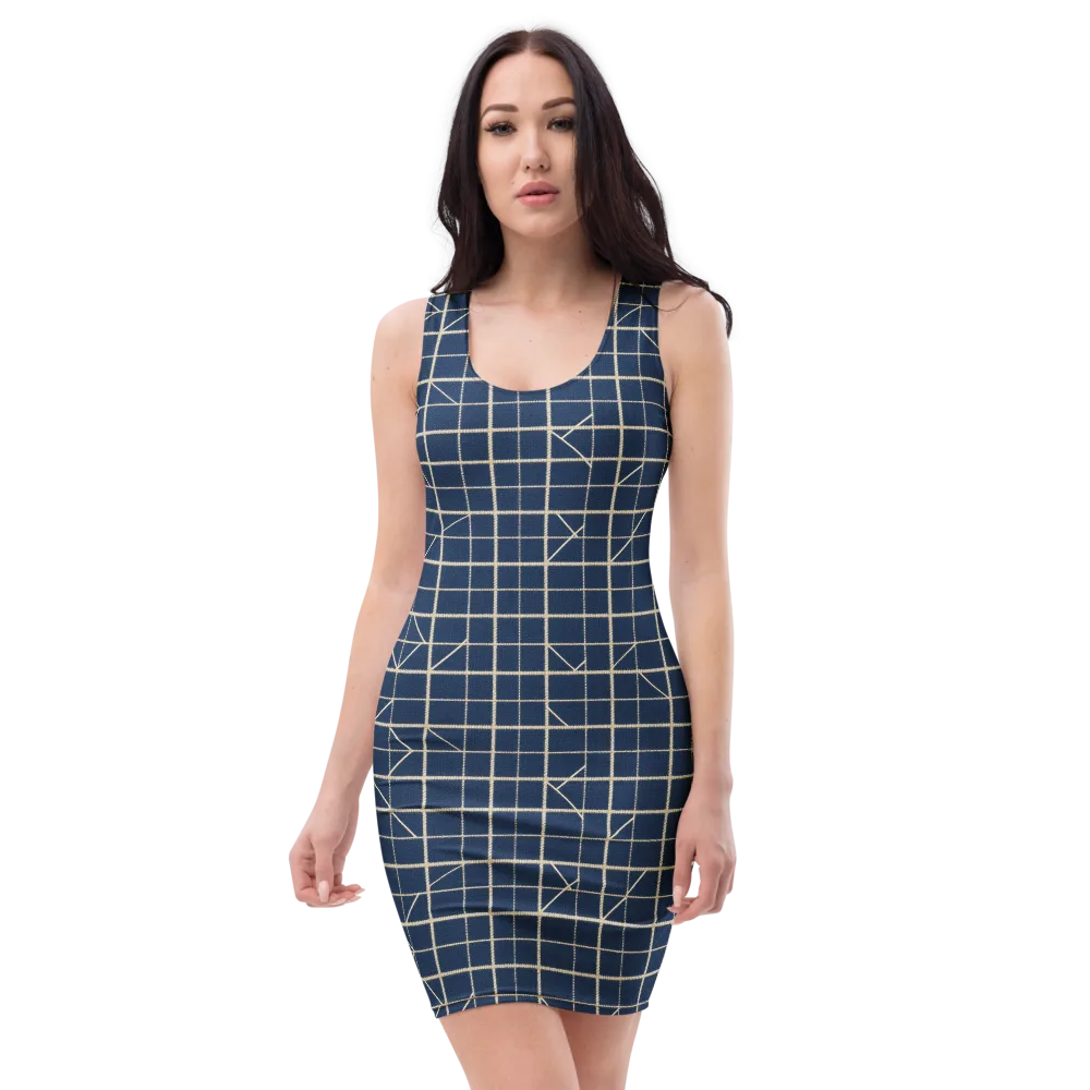 Indigo Lattice on Bodycon Dress — Front