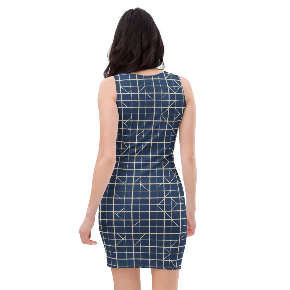 Indigo Lattice on Bodycon Dress — Back