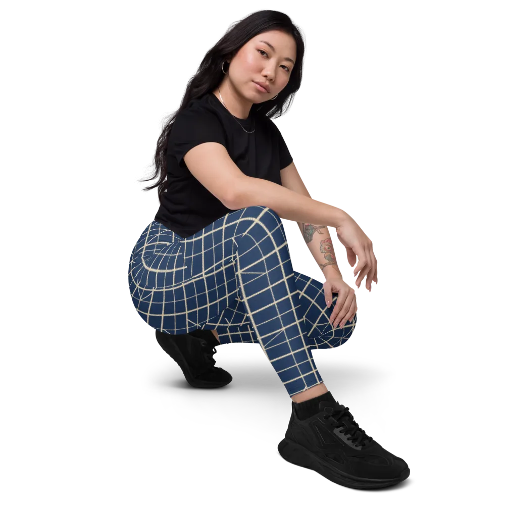 Indigo Lattice on Leggings with Pockets — Right Front