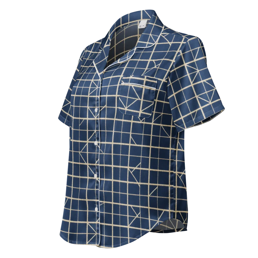 Indigo Lattice on Women's Short Sleeve Pajama Top — Left Front