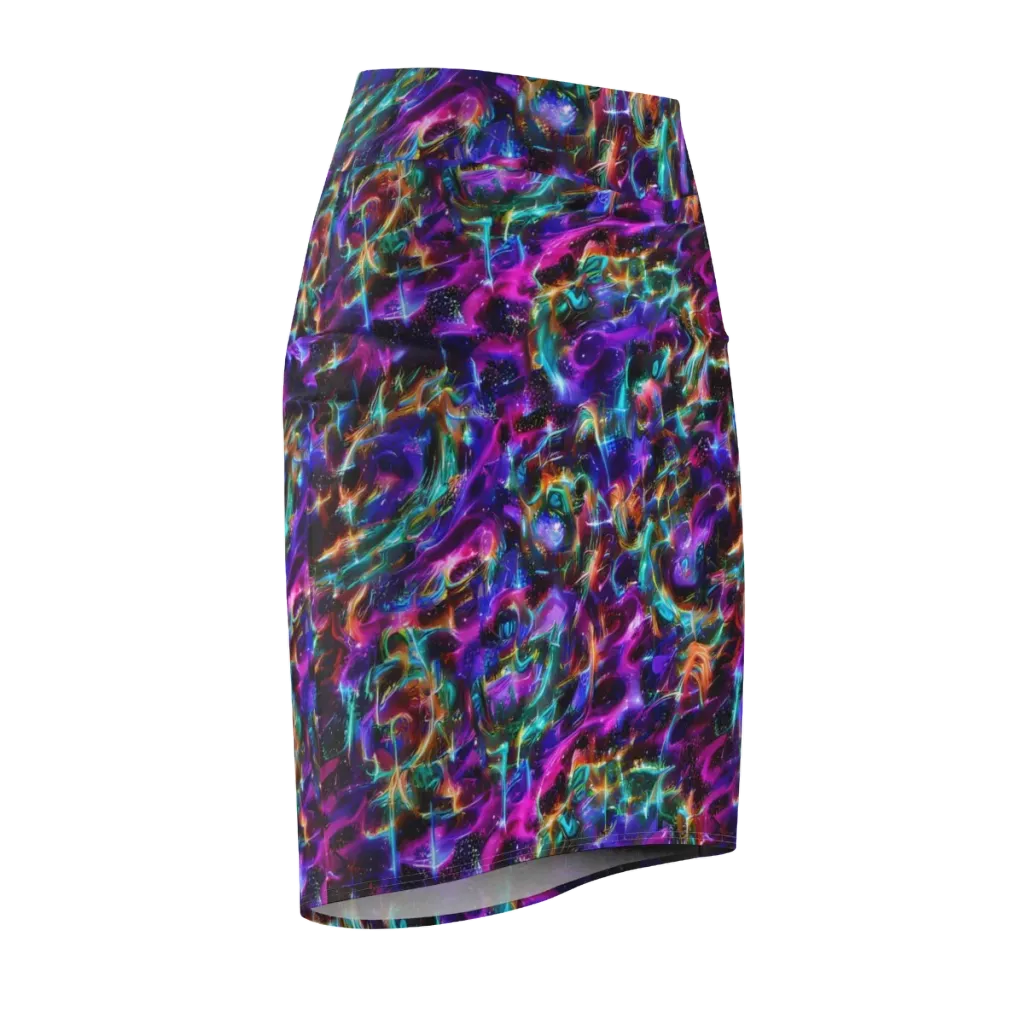 Magenta Mirage on Pencil Skirt — Front Side