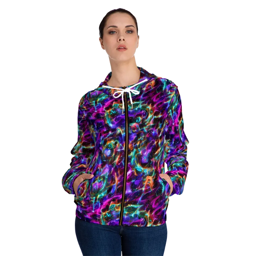 Magenta Mirage on Women's Full-Zip Hoodie — Front On Person