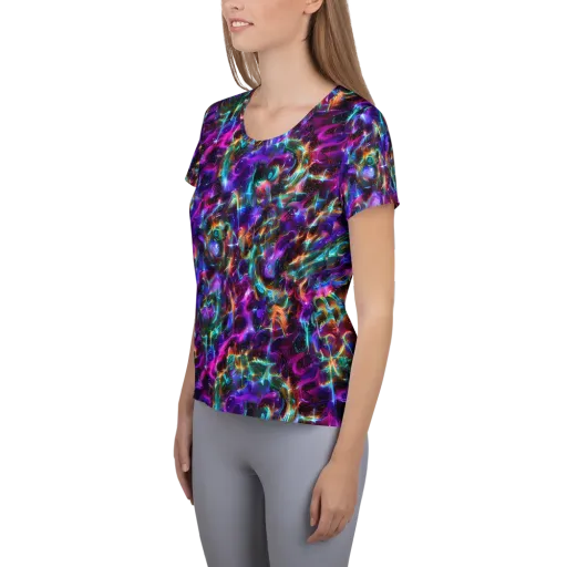 Magenta Mirage on a Women's Athletic T-Shirt