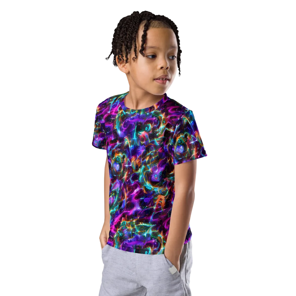 Magenta Mirage on Kids Crew Neck T-Shirt — Left Front