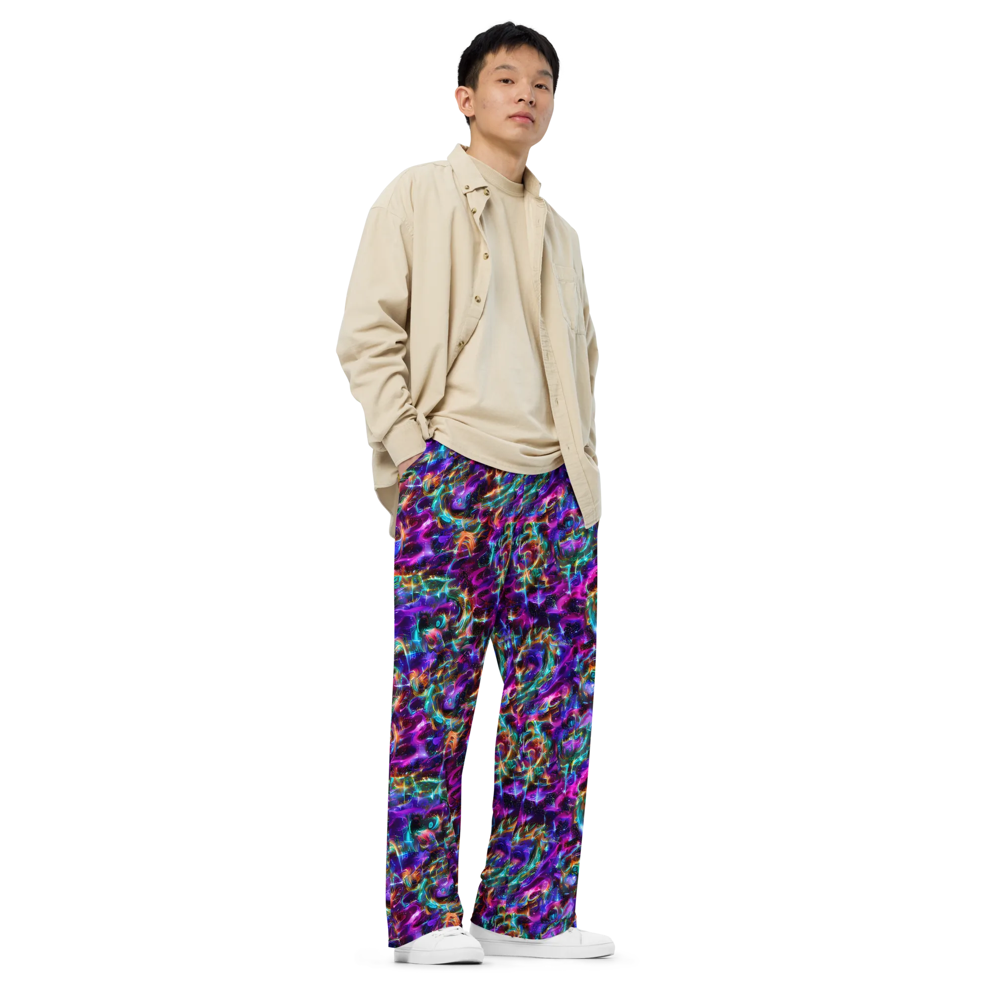Magenta Mirage on Wide-Leg Pants — Right Front